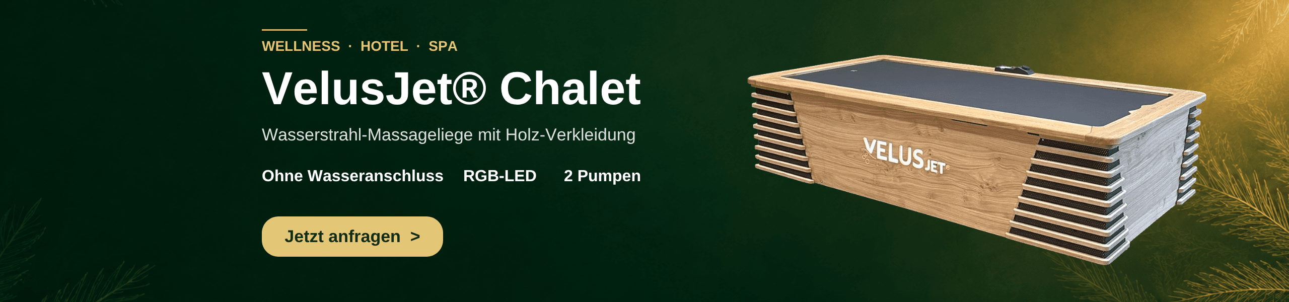 VelusJet Chalet – Wasserstrahl-Massageliege mit Holz-Verkleidung für Wellness, Hotel und Spa